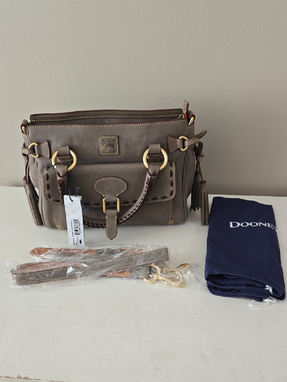 Dooney & Bourke Florentine Taupe Brown Medium Pocket Leather Satchel - Picture 10 of 10